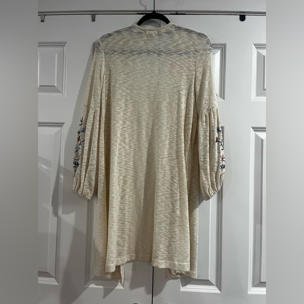 Embroidered Floral Cream Boho Long Cardigan - Picture 6 of 7